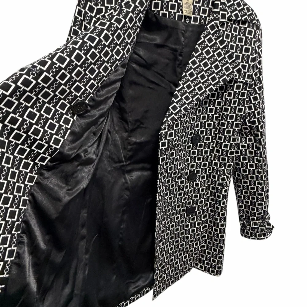 Vertigo Paris Geometric Print Black & White Rain Pea Coat - NWOT - XS